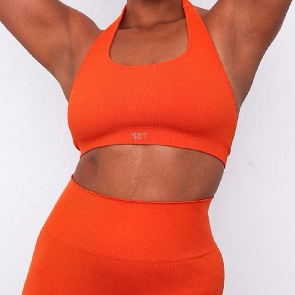 SET active Orange  set Ribbed Crop Top and shorts xs top
 S size shorts